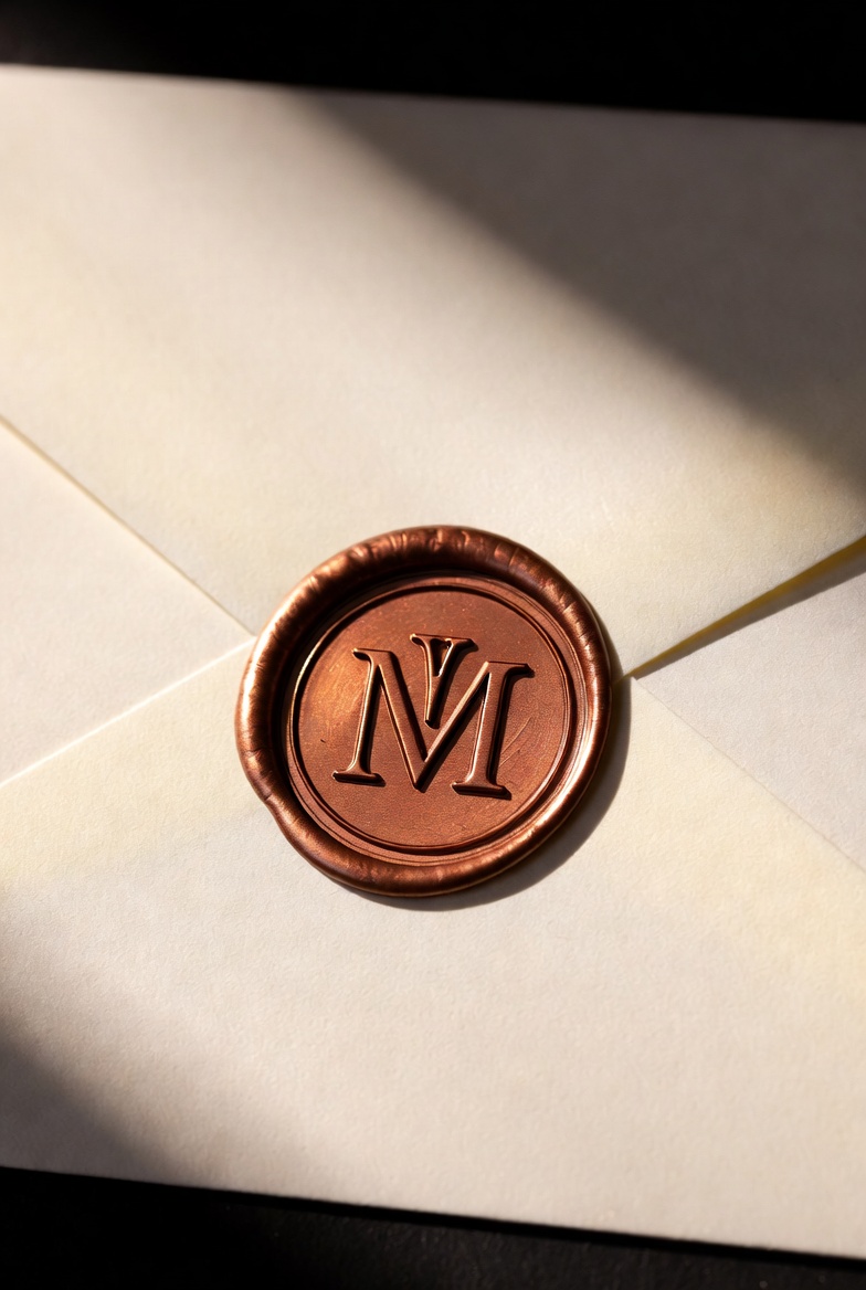 Wax seal monogram on cream paper