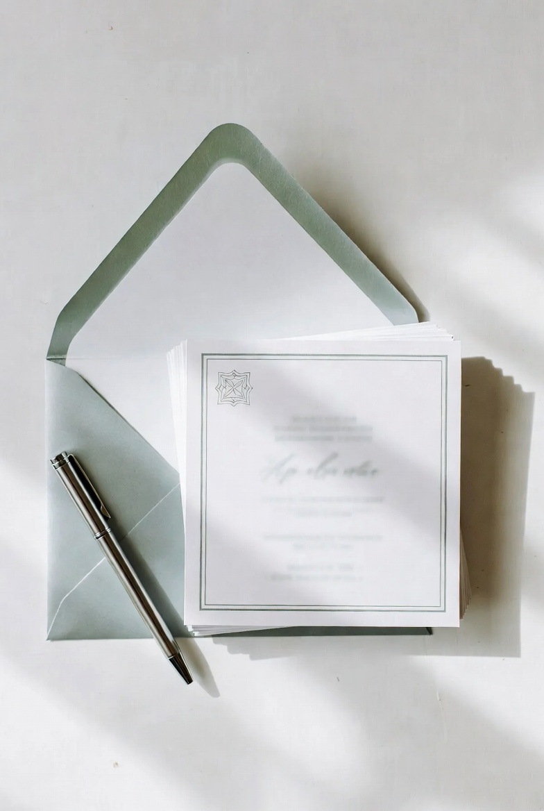 Minimalist wedding stationery flatlay